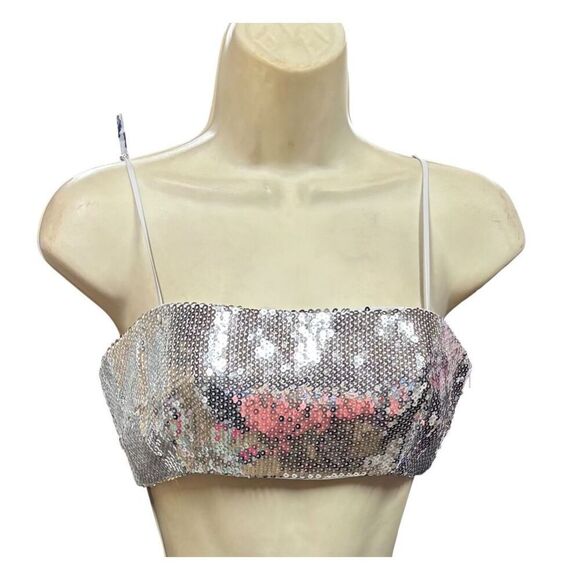 Rhode Crop Top in Silver Sequins NWT Size 4/Small - Picture 2 of 4